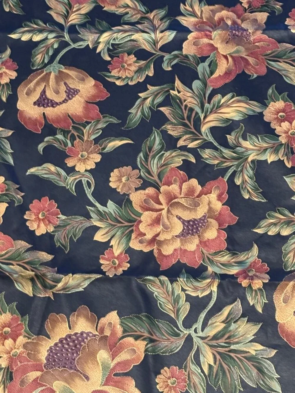 Lot of 2 Mill Creek Floral Upholstery Drapery Fabric Panels Navy Blue 55” x 100”